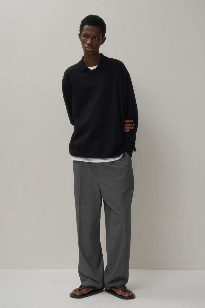 ATON TWIST WOOL GAUZE TWO TUCKED EASY PANTS
