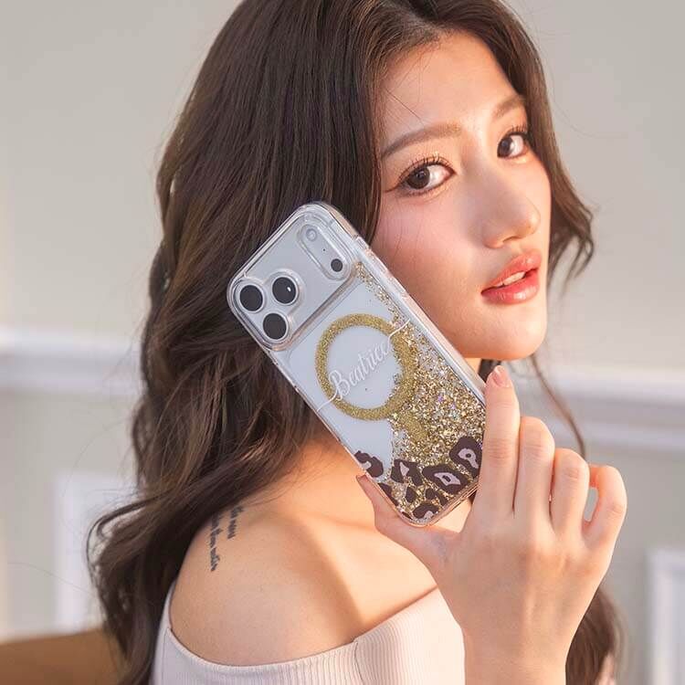 法式豹紋 香檳金貝拉殼 (MagSafe) - (訂製名字) iPhone客製化手機殼