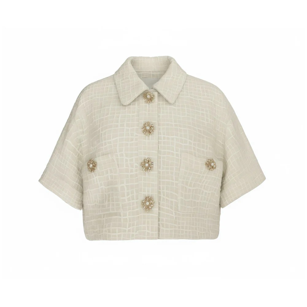 1EA0408-105 [EDWARD ACHOUR] Cropped Windowpane Boucle Jacket White #100138/1045 (EU)