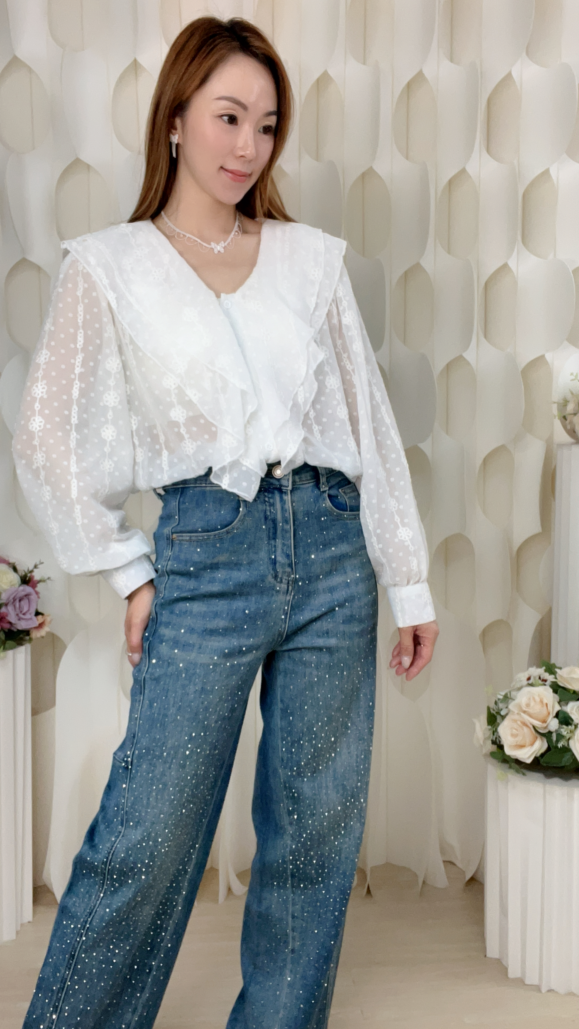 透膚RUFFLE雪紡上衣 (胸42 腰40 長23吋) 55964 #0304clo