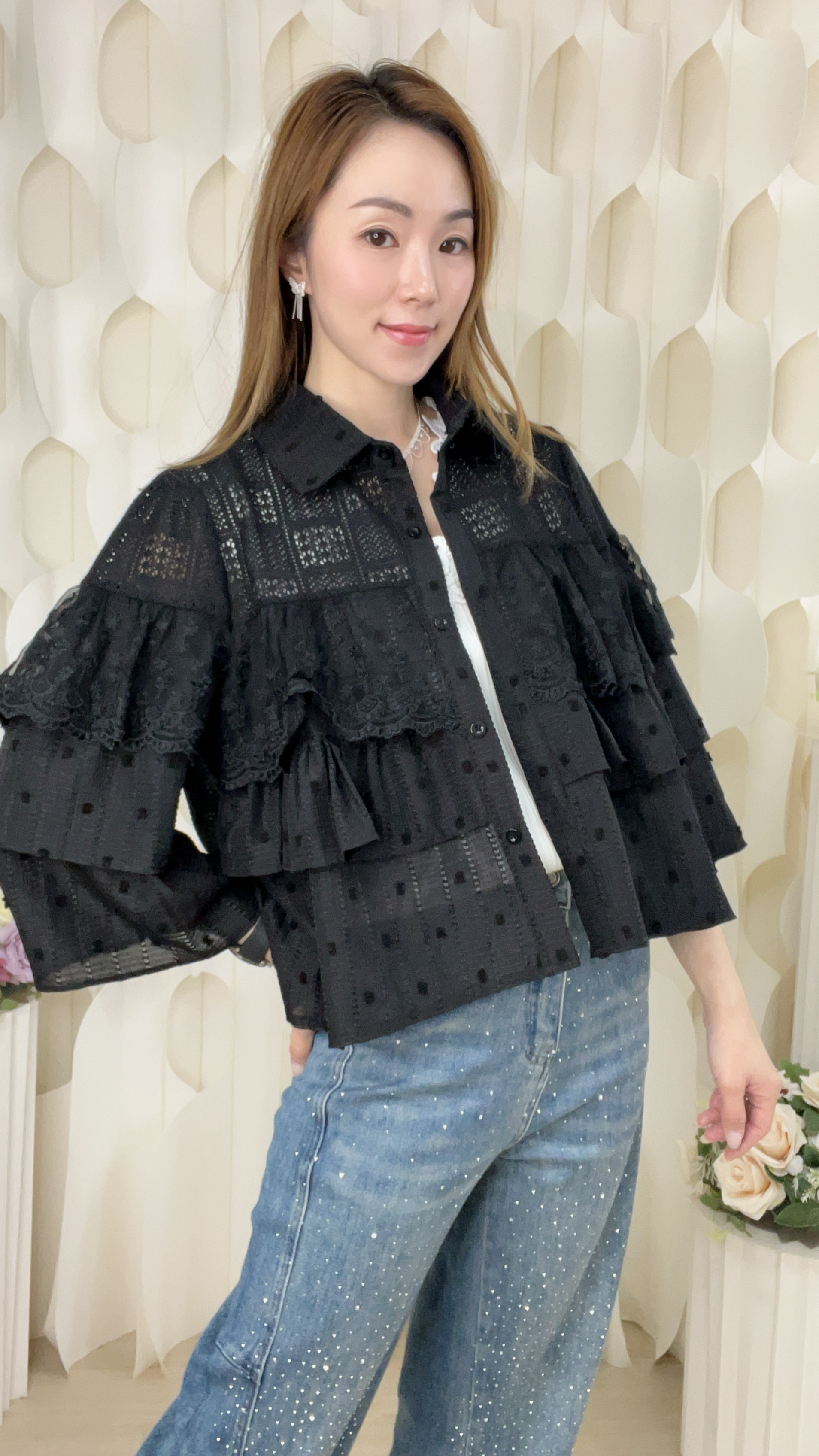 層次LACE通花上衣 (胸42 腰48 長19吋) 82238 #0304clo