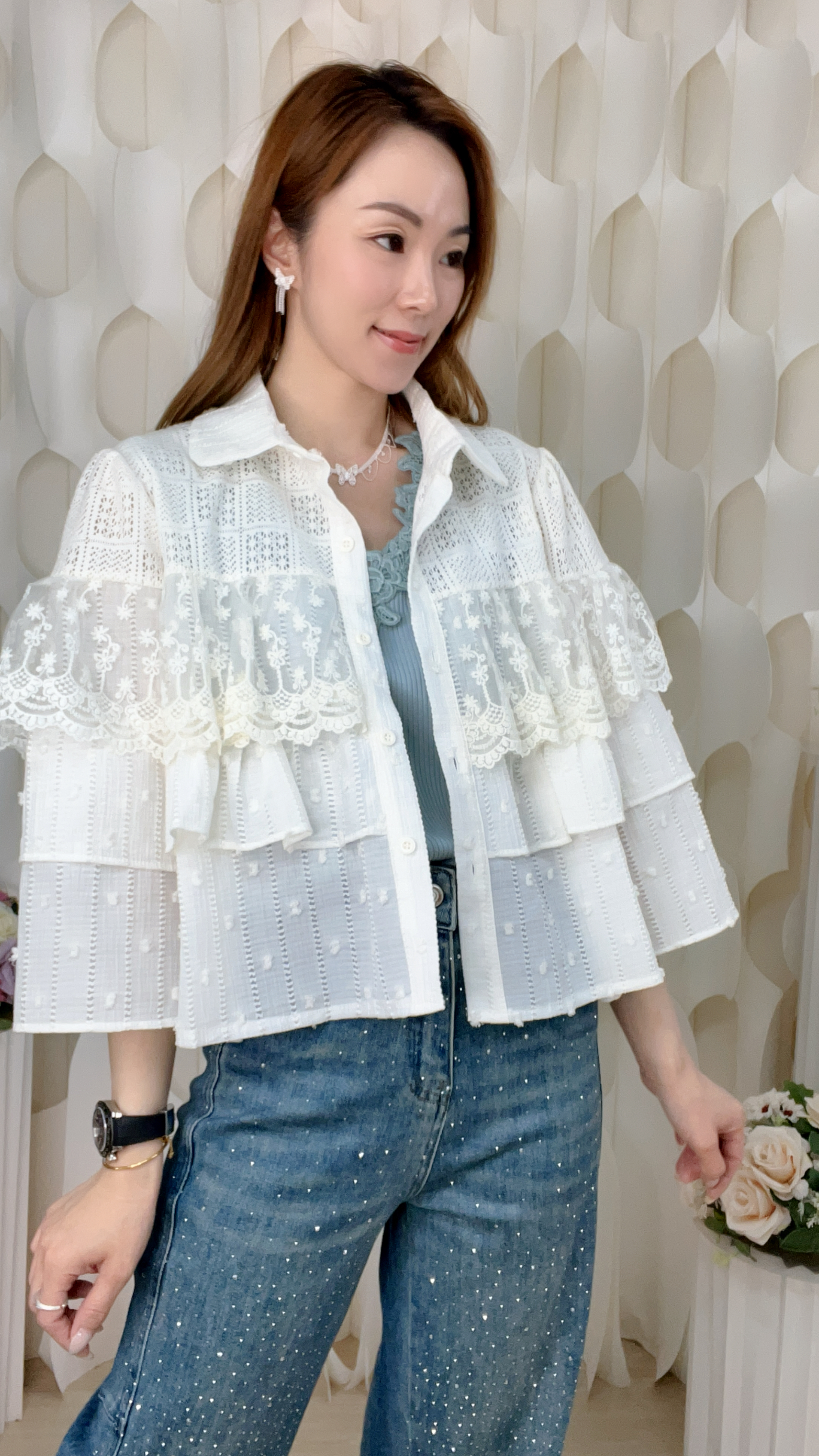 層次LACE通花上衣 (胸42 腰48 長19吋) 82238 #0304clo