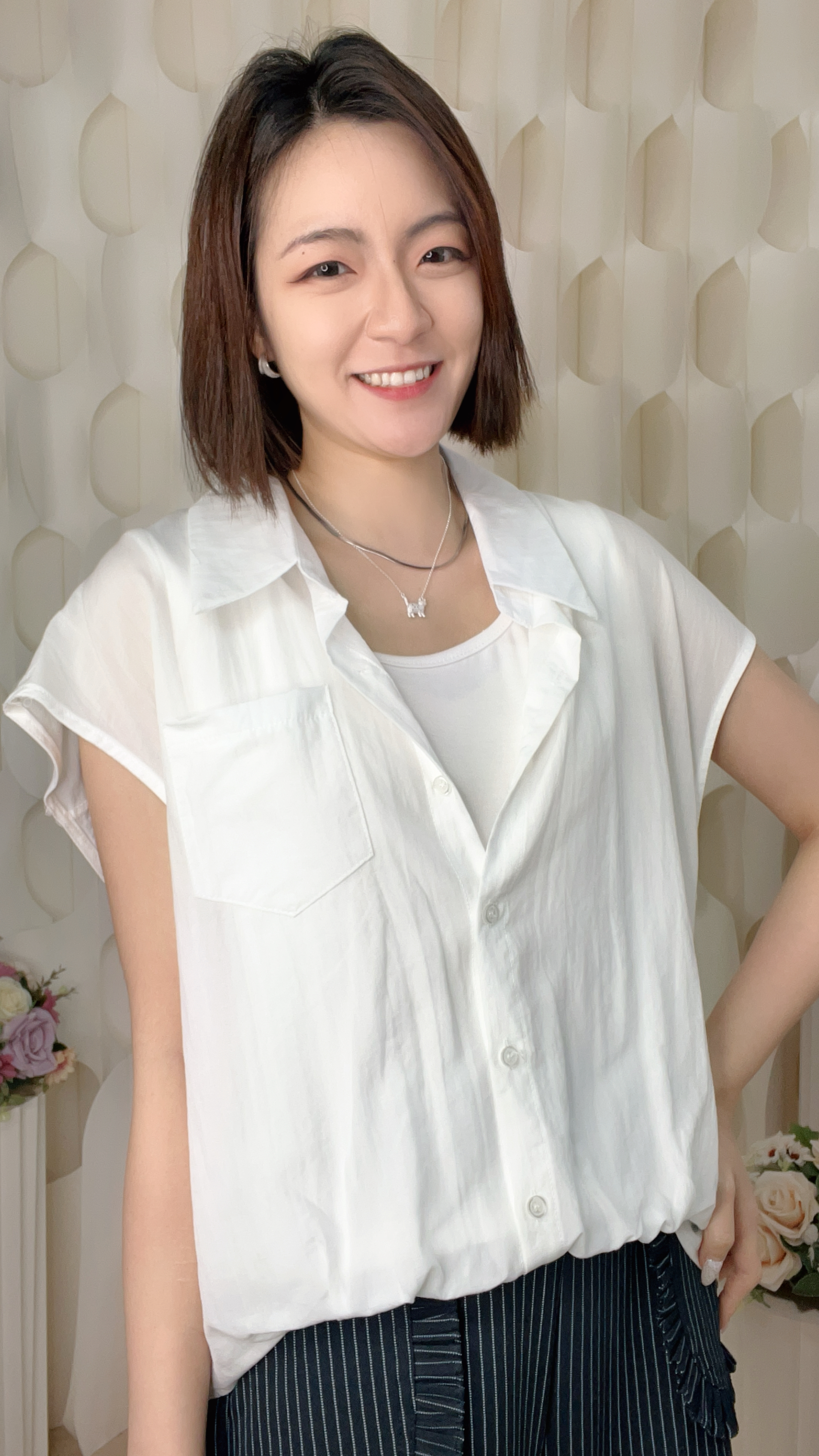 假兩件垂感滑棉雪紡上衣(胸44 腰44 長20吋) 55372 #0304clo