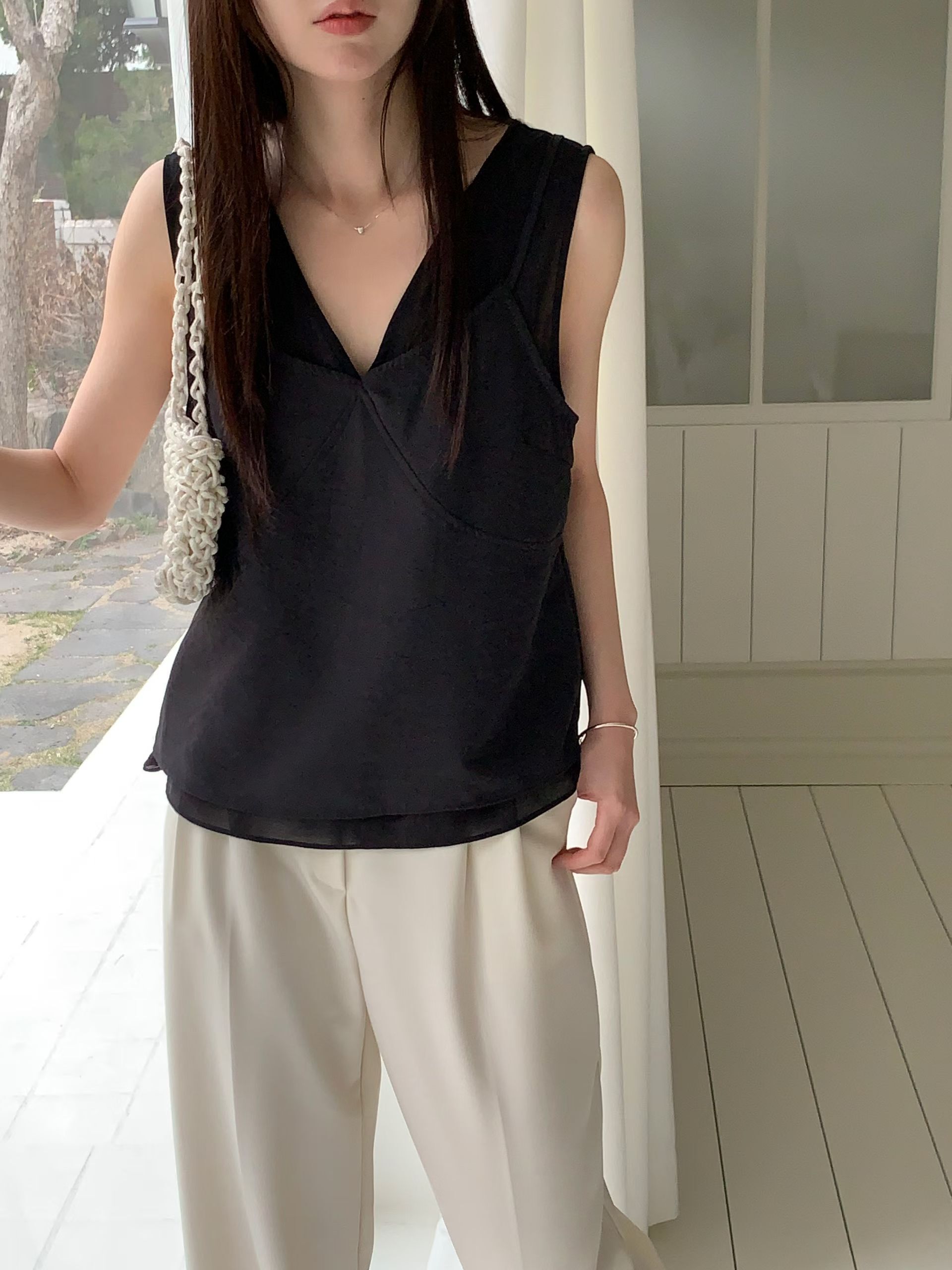 Silky layered vest blouse