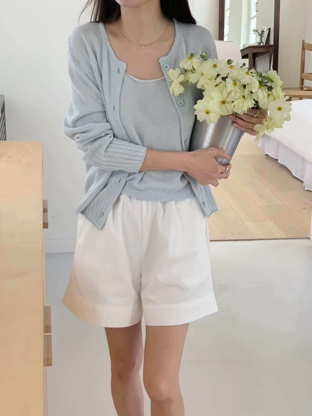 小卷邊背心&開胸針織套裝