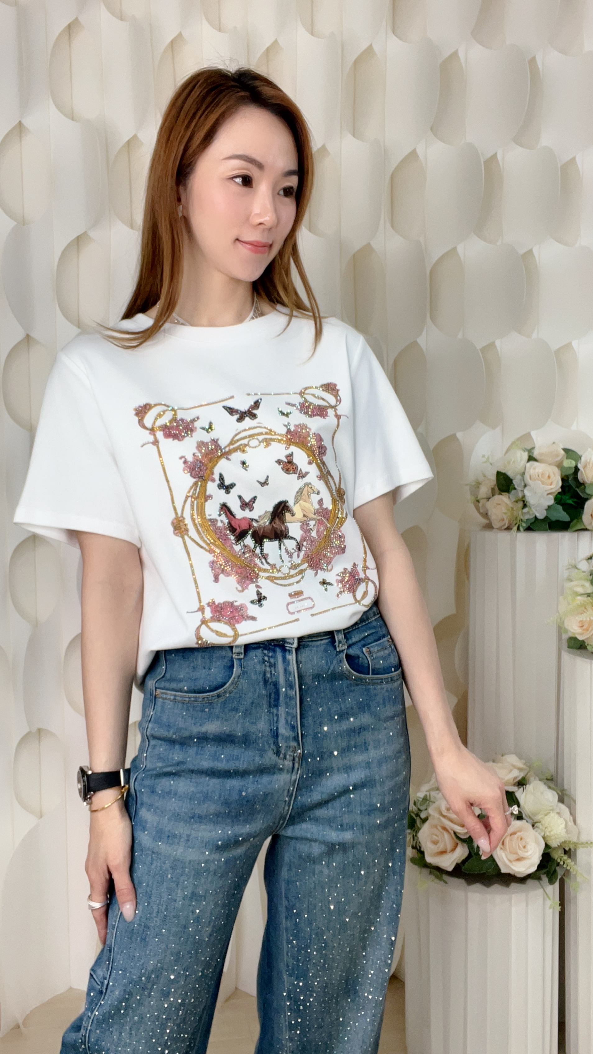 閃石圖案滑棉上衣(胸38-45 腰38-48 長24吋) 55680 #0304clo