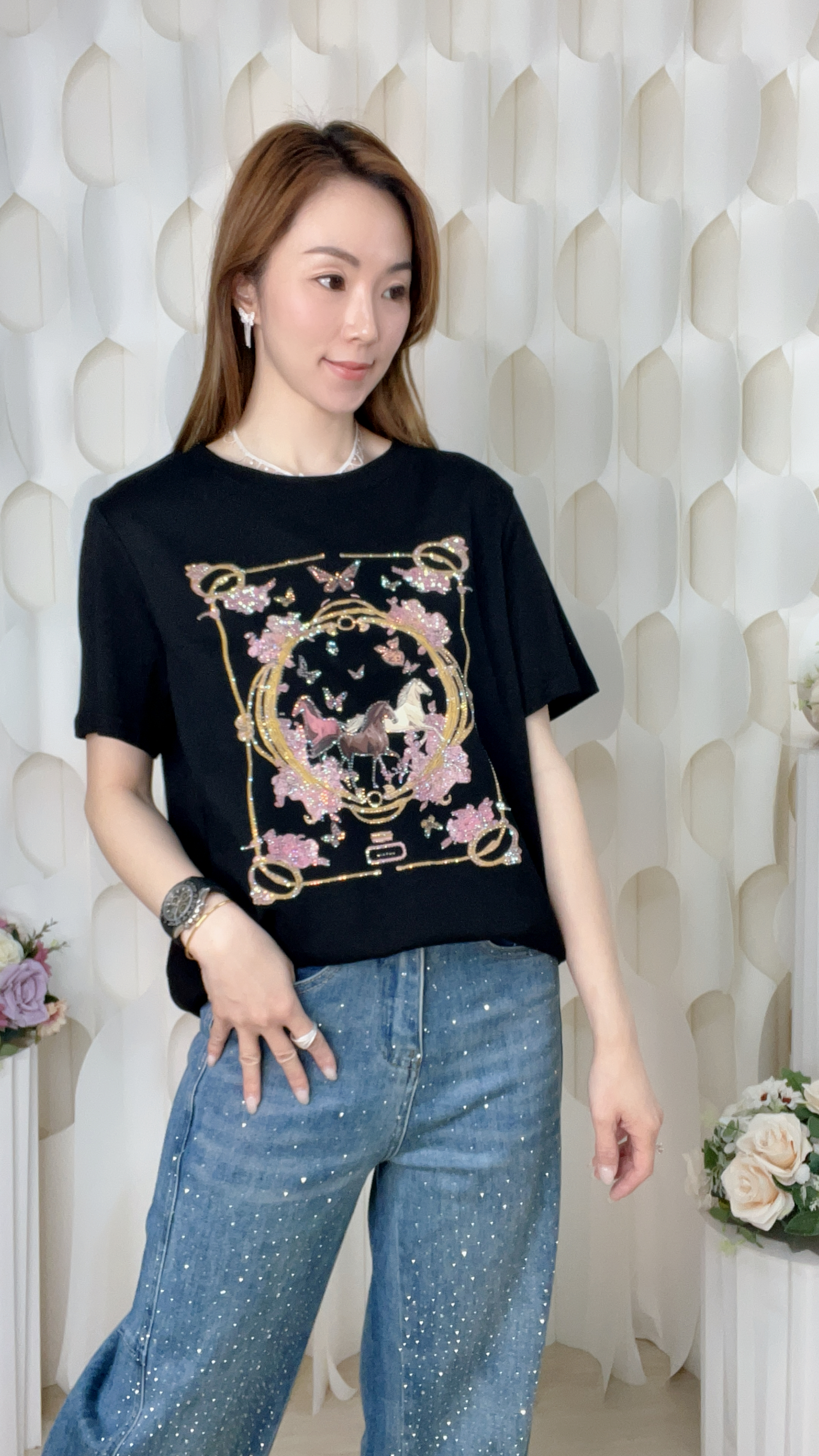 閃石圖案滑棉上衣(胸38-45 腰38-48 長24吋) 55680 #0304clo