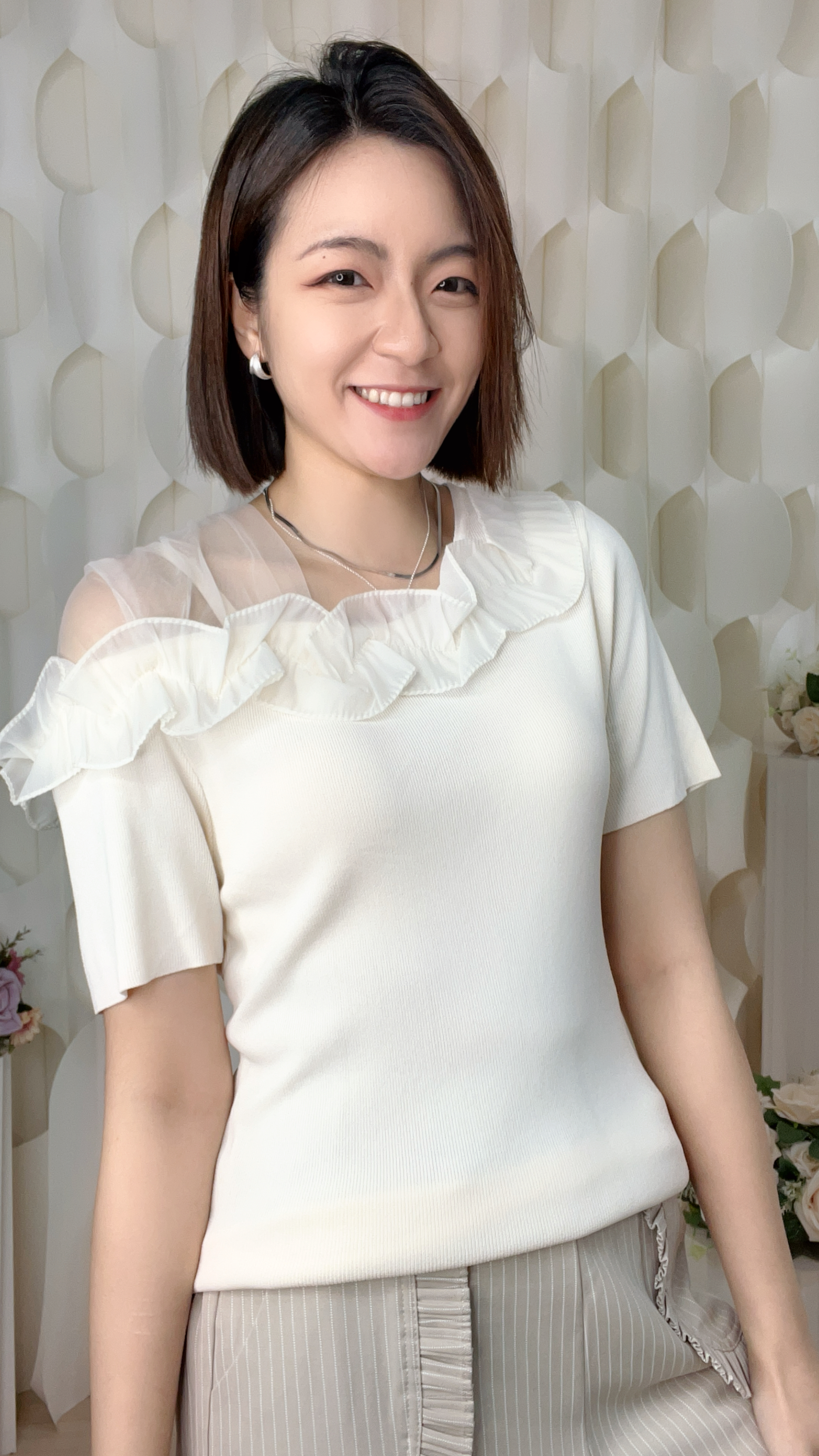 彈性RUFFLE軟LACE棉質上衣(胸34-48 腰32-48 長23吋)55532 #0304clo