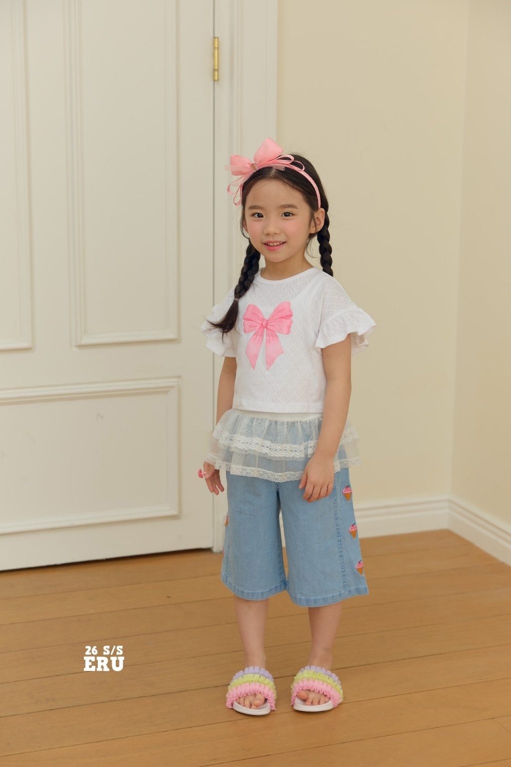 正韓夏Eru 刺繡冰淇淋牛仔五分褲