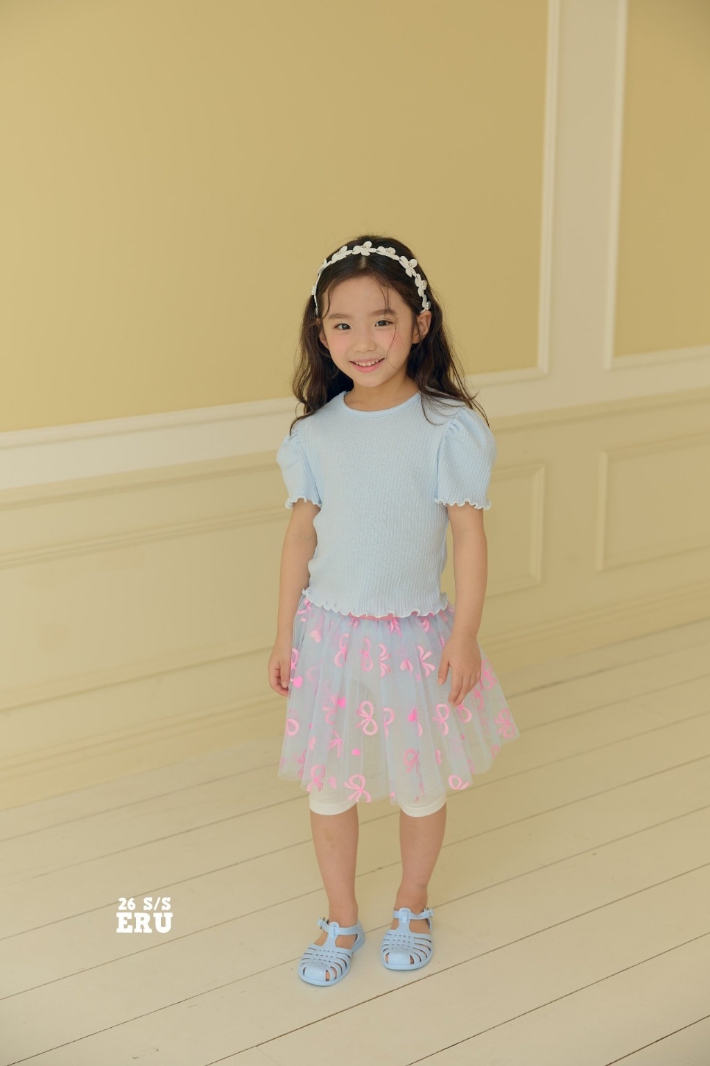 正韓夏Eru 愛心蝴蝶結假兩件紗裙