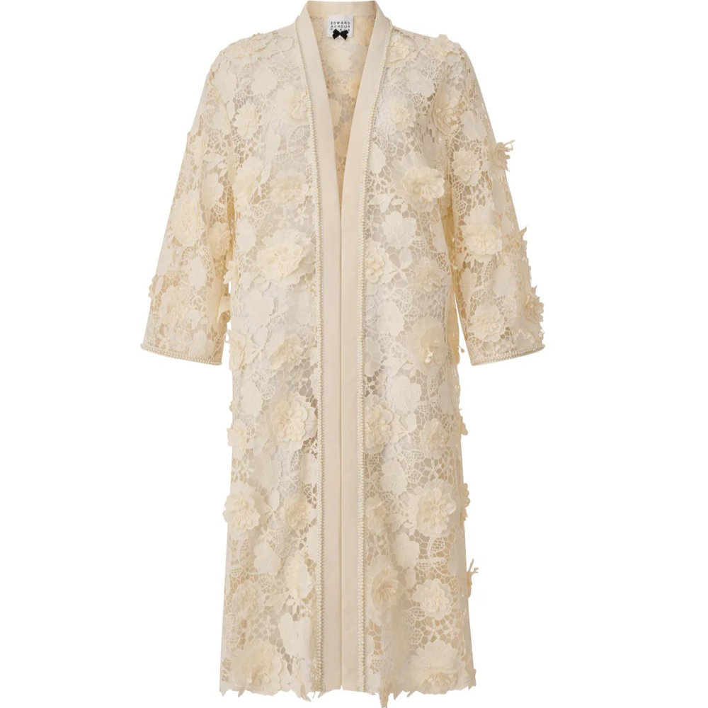 1EA0408-115 [EDWARD ACHOUR] 3D Floral Lace Oversized Gown Coat Beige #100209/1048 (EU)