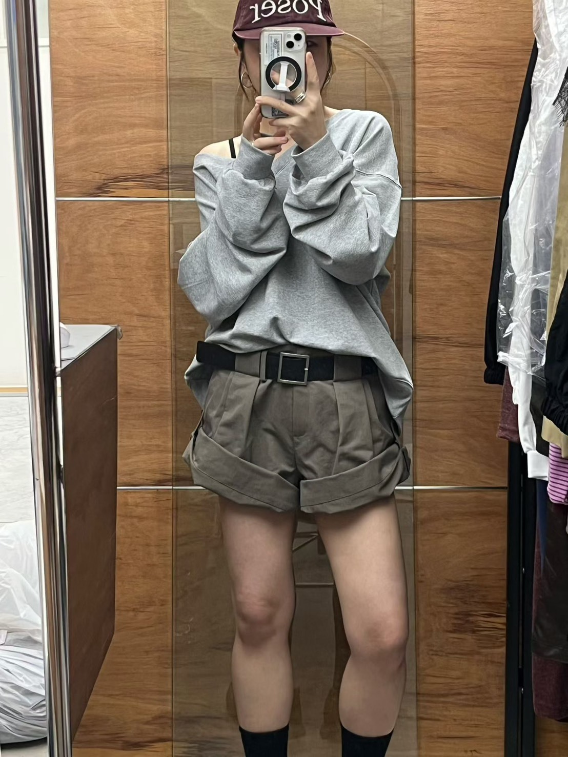 附腰帶反摺兩穿短褲