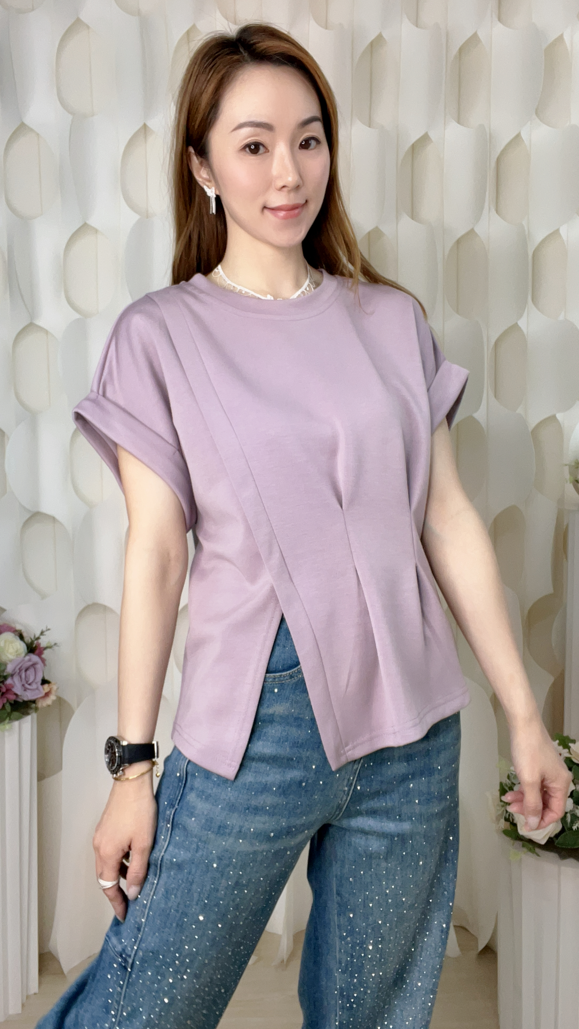 微彈開叉不規則滑棉上衣(胸40 腰36 長22吋) 55367 #0304clo