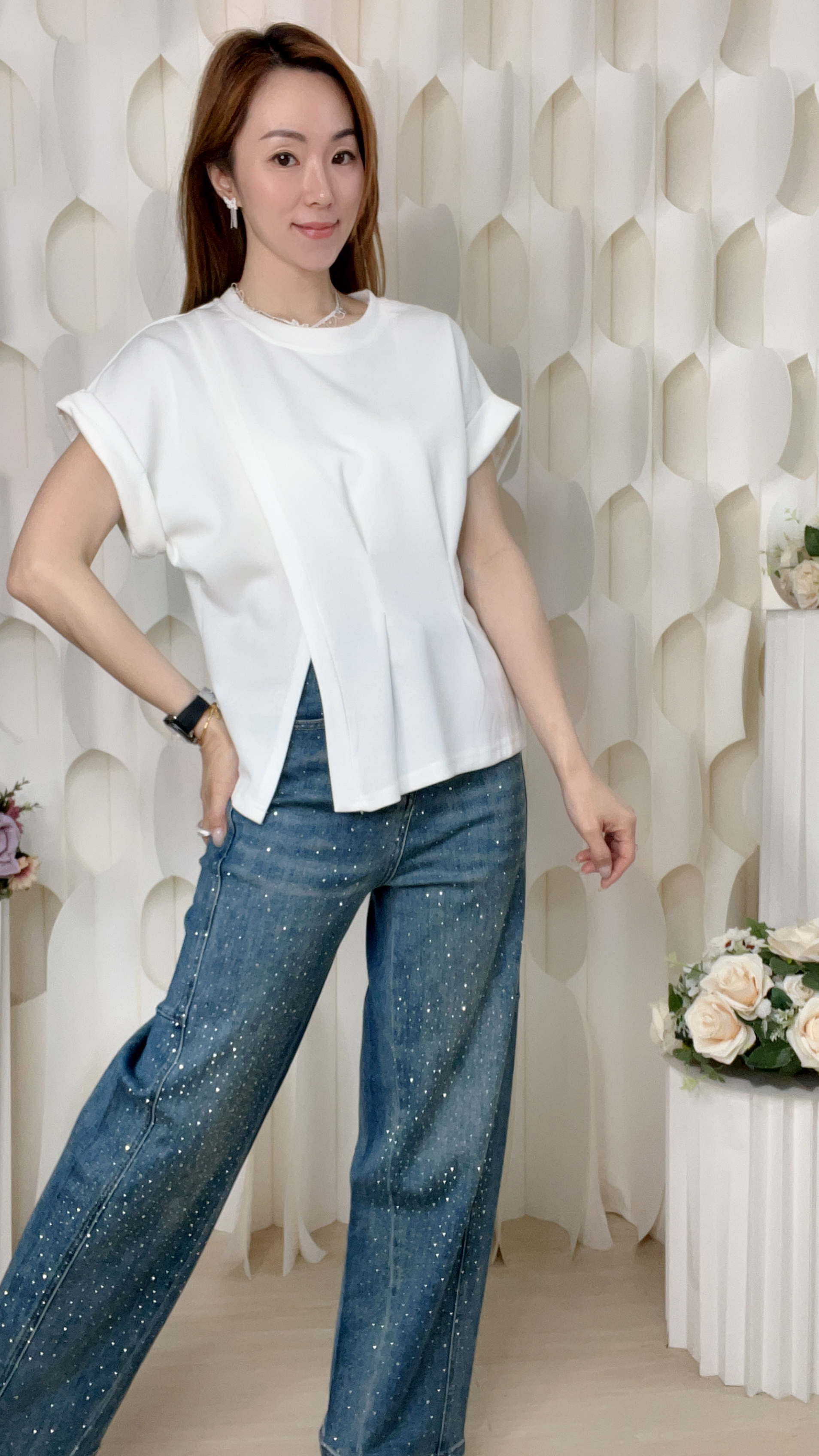 微彈開叉不規則滑棉上衣(胸40 腰36 長22吋) 55367 #0304clo