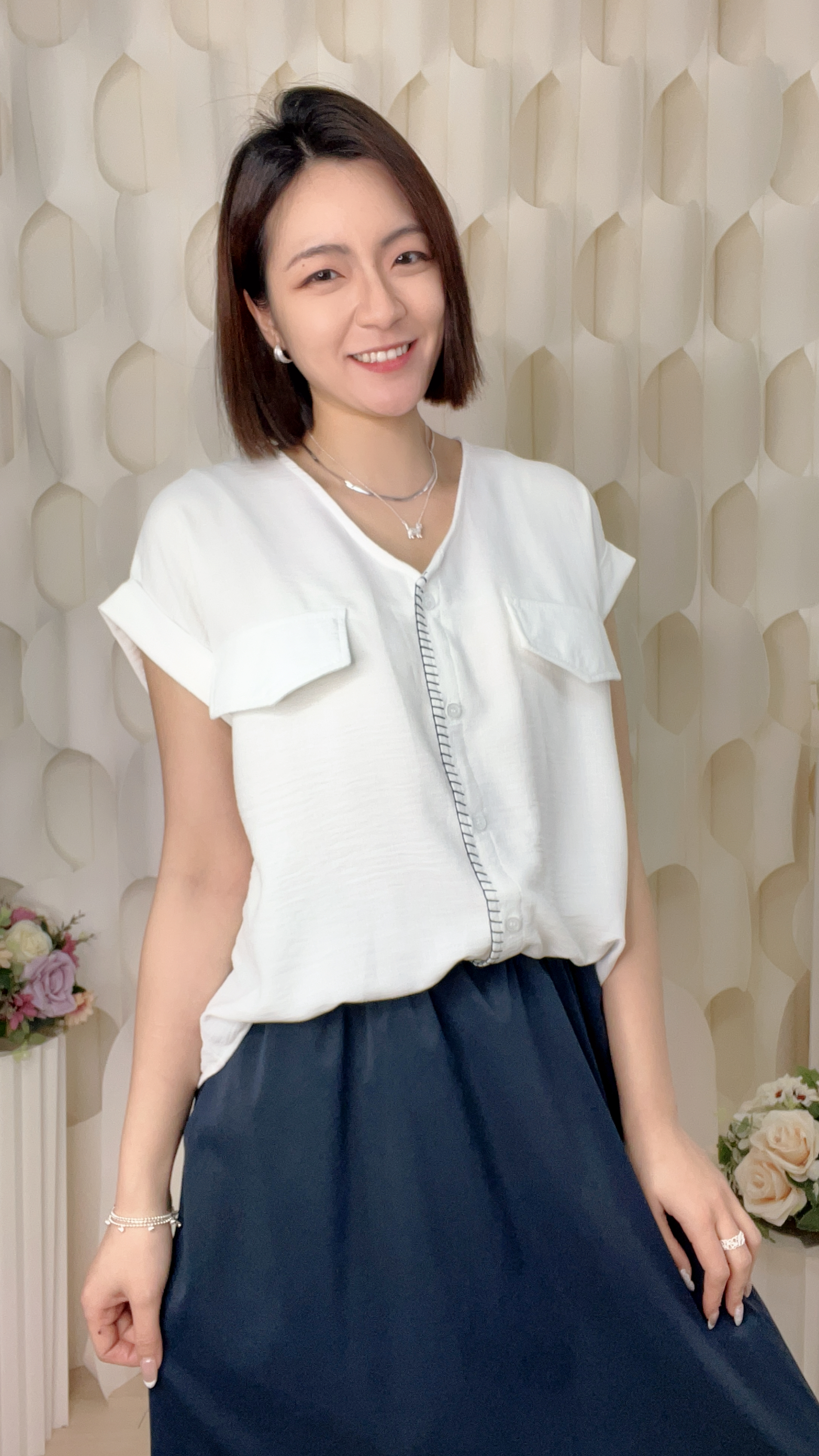 明線雪紡拼西裝料連身裙(胸46 腰28-46 臀48 長44吋) 55622 #0304clo