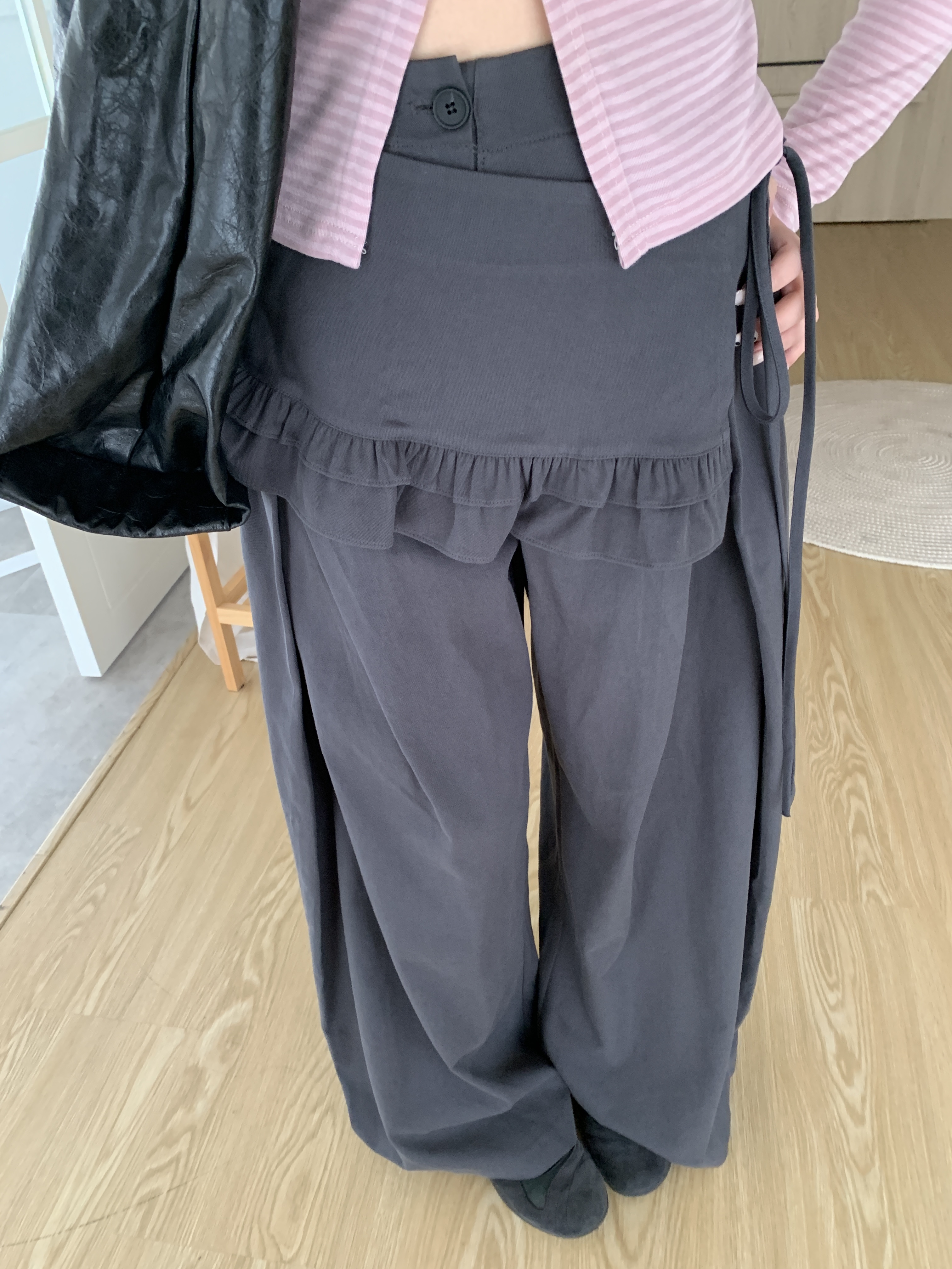 L013/(設計師款)前摺寬版西褲&圍裙set!