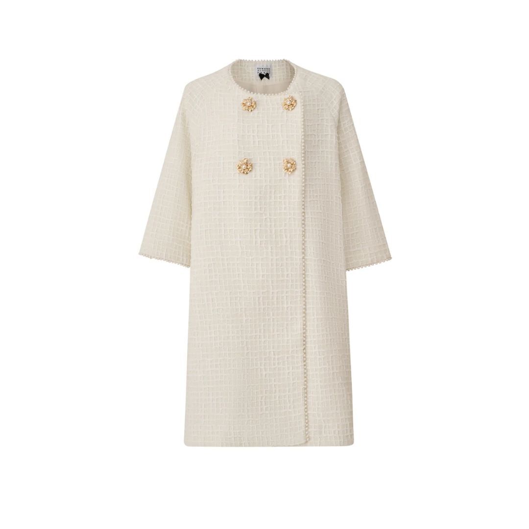 1EA0408-116 [EDWARD ACHOUR] Double-Breasted Pearl Coat White #100210/1045 (EU)