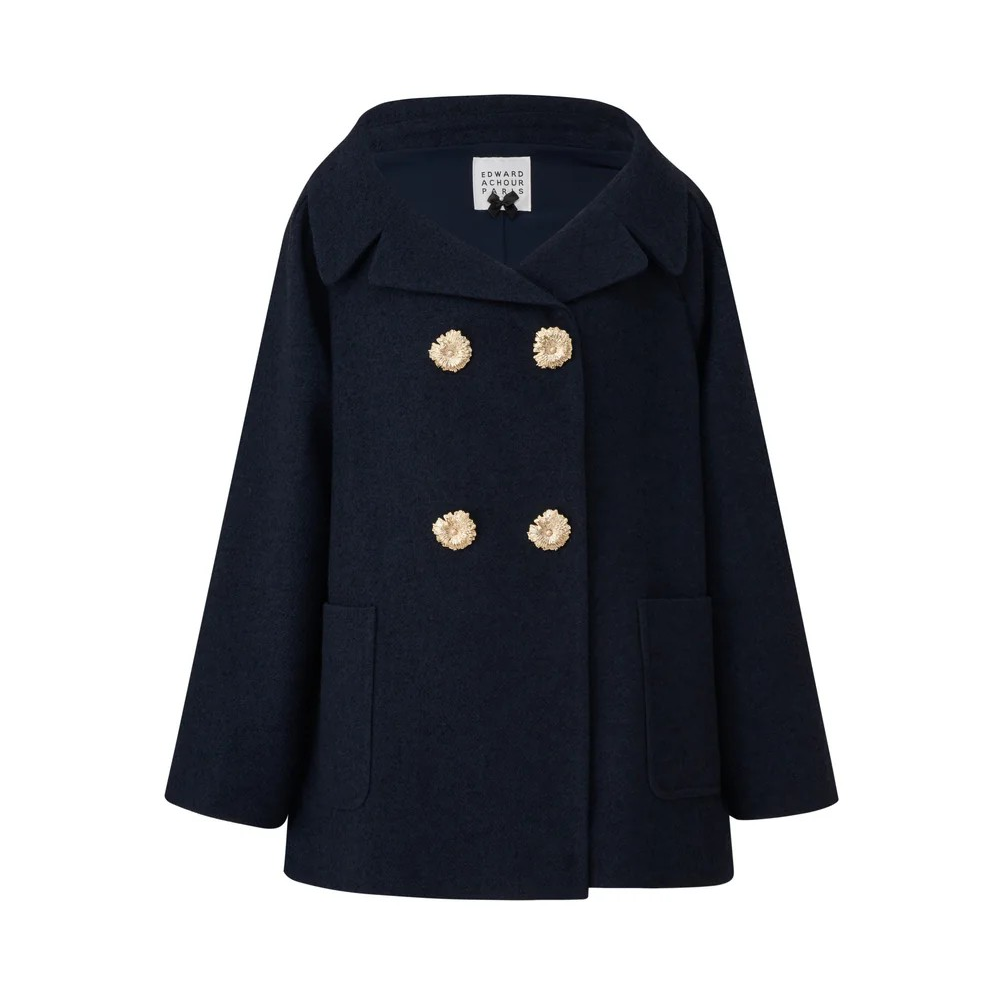 1EA0408-117 [EDWARD ACHOUR] Oversized Double-Breasted A-Line Pea Coat Navy #100211/1017 (EU)