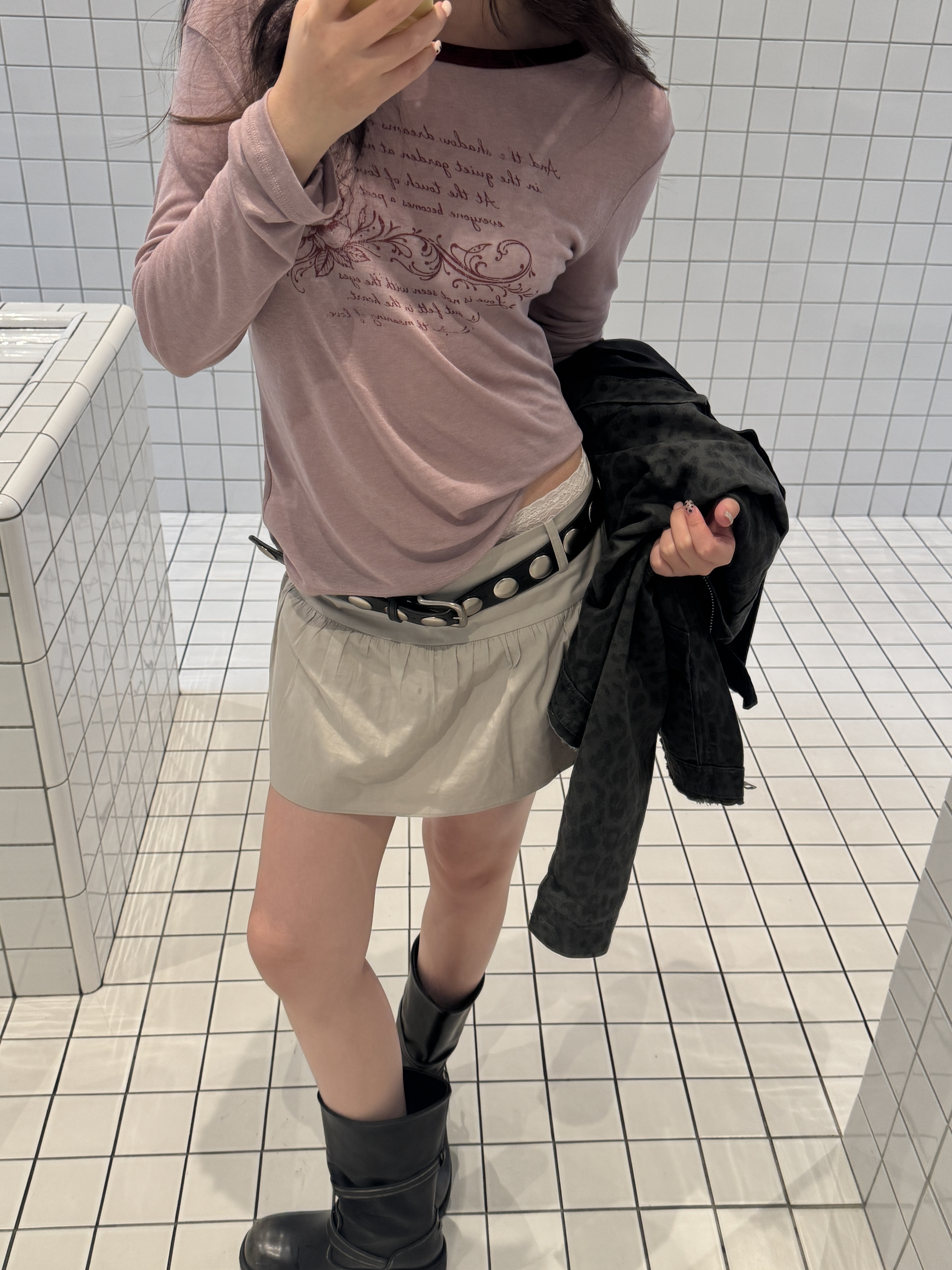 L014/high school低腰細摺傘裙