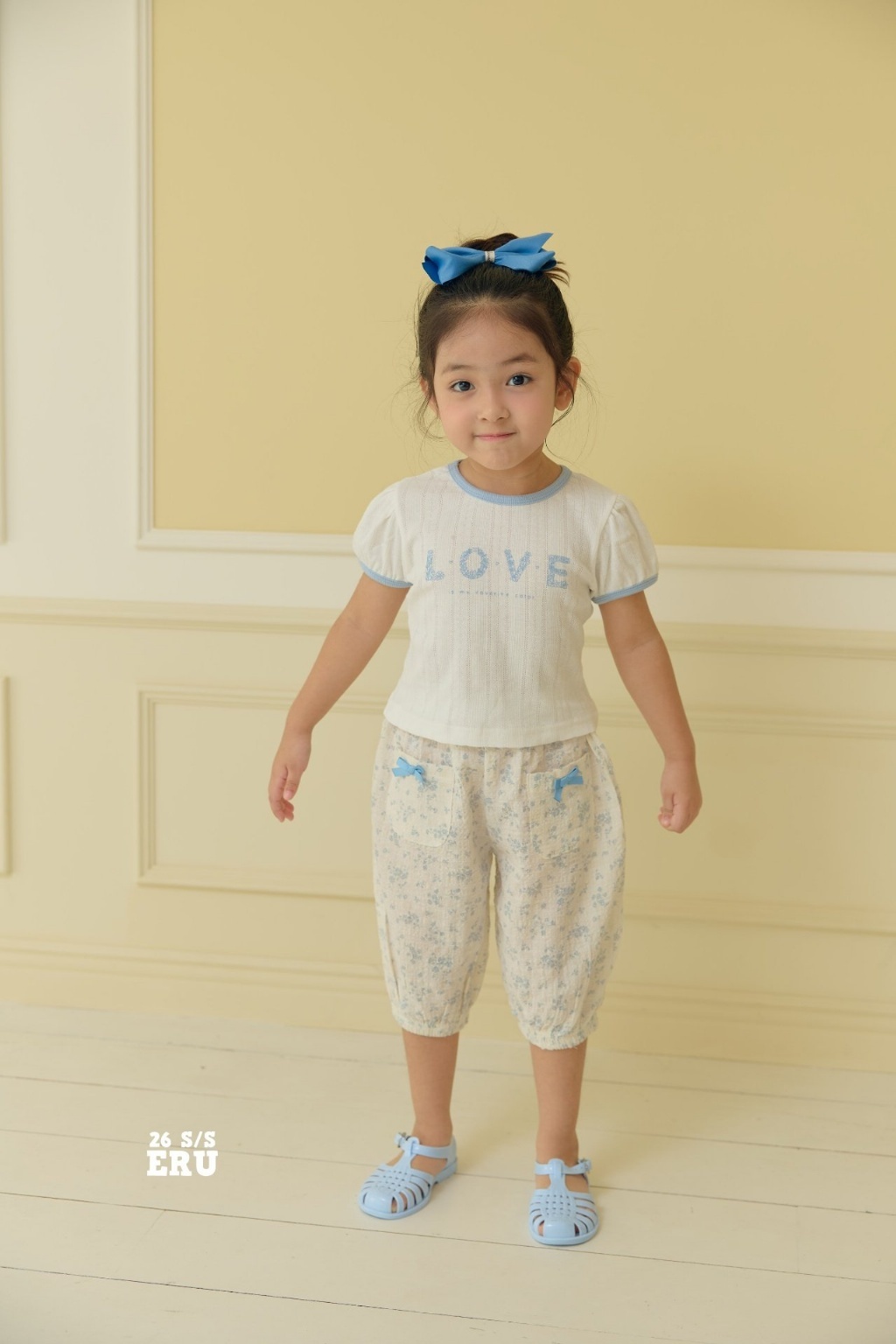 正韓夏Eru 碎花蝴蝶結五分縮口褲