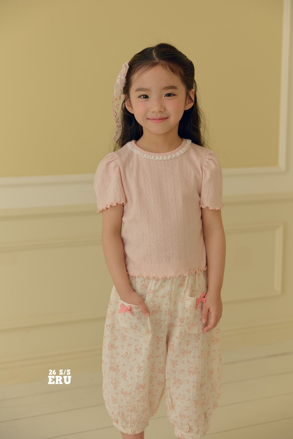 正韓夏Eru 碎花蝴蝶結五分縮口褲