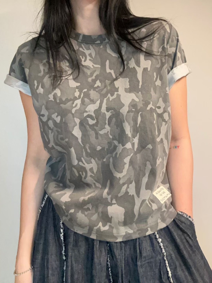 個性日常百搭款★低調迷彩印花棉T