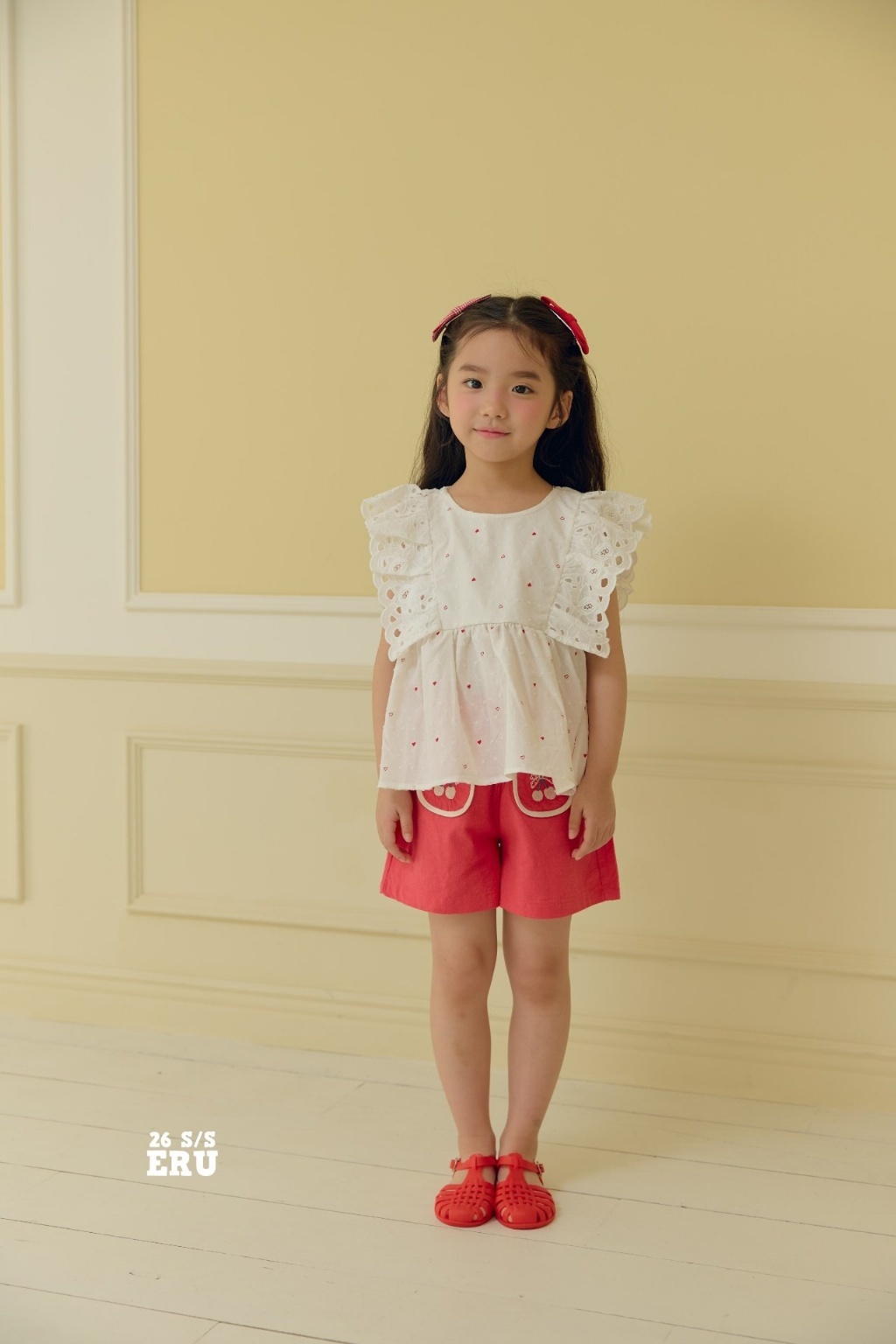 正韓夏Eru 紅色櫻桃雙口袋短褲
