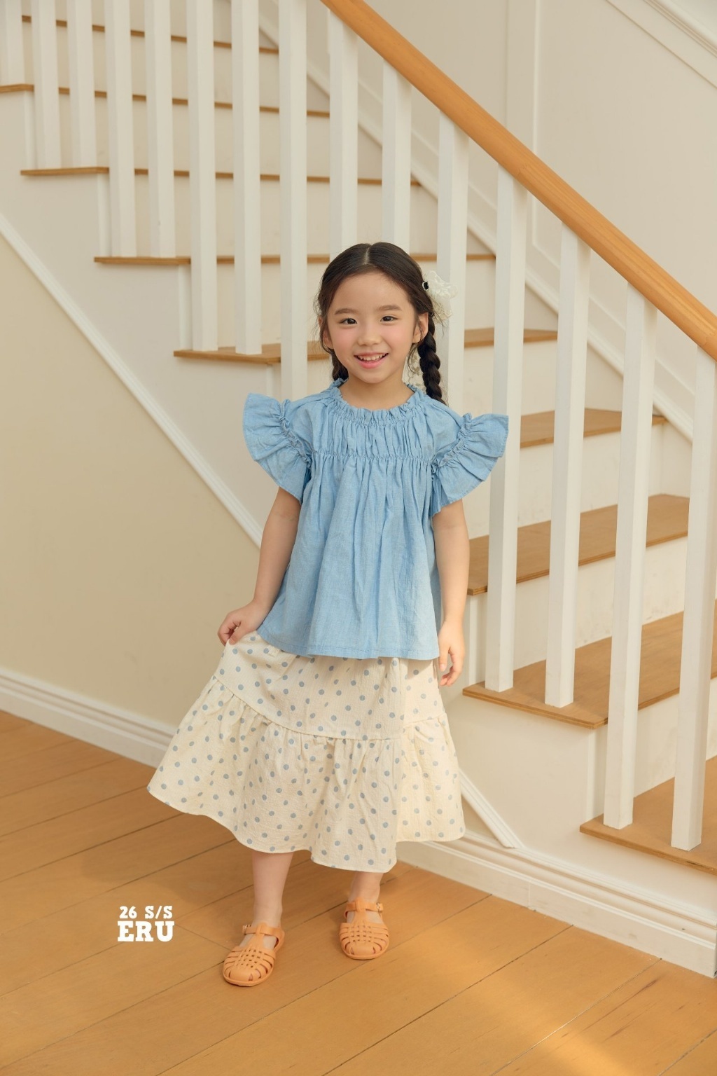 正韓夏Eru 藍色點點奶油長裙