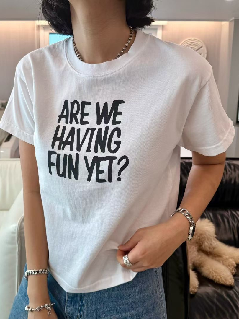 英文字母印花棉T｜ARE WE HAVING FUN YET? 韓系顯瘦短袖上衣