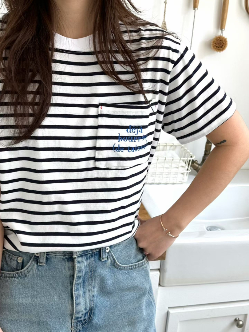 經典法式橫條紋★穿起來比例更好的舒適棉T