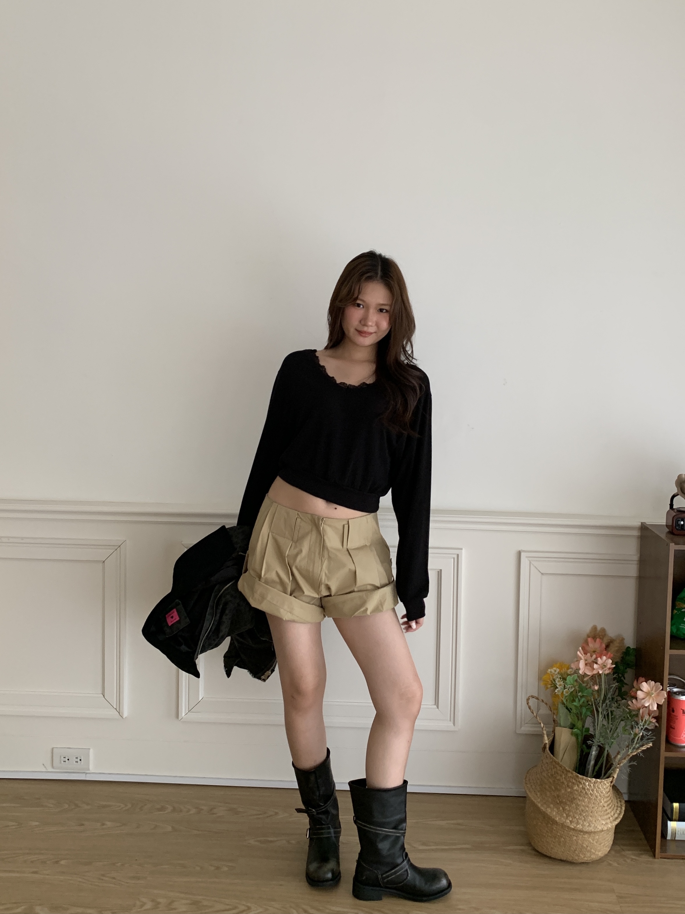 L018/(設計師款)俏皮工裝 反折短褲