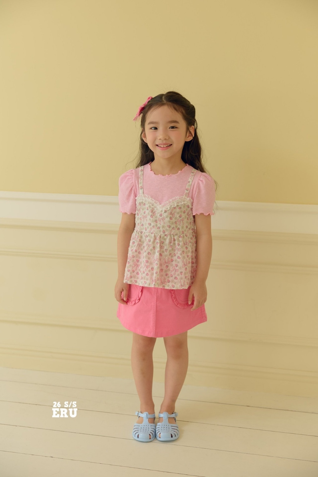 正韓夏Eru 草莓背心假兩件木耳上衣