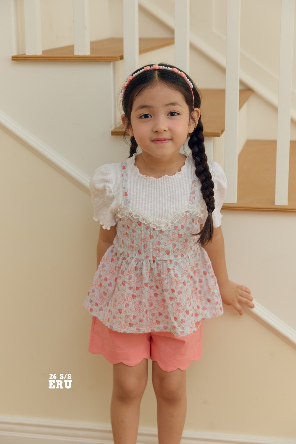 正韓夏Eru 草莓背心假兩件木耳上衣