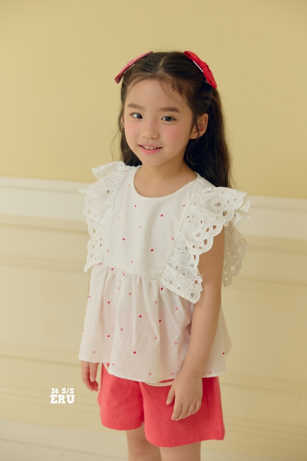 正韓夏Eru 紅色小愛心大飛袖上衣