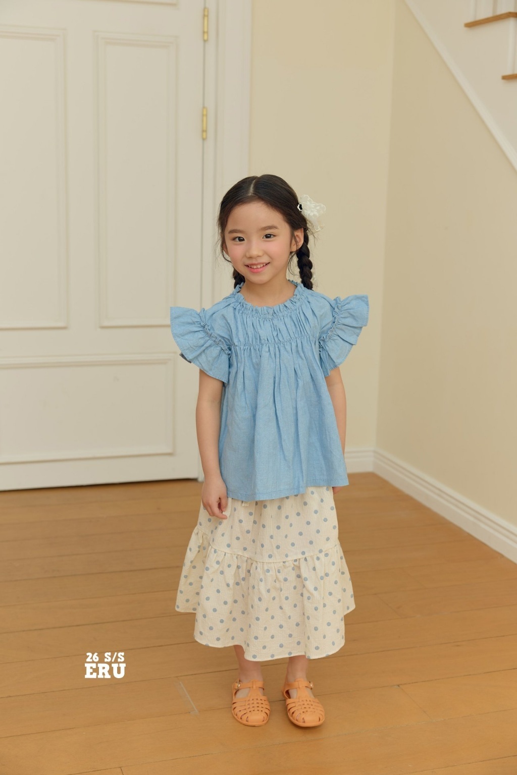 正韓夏Eru 牛仔藍大飛袖上衣