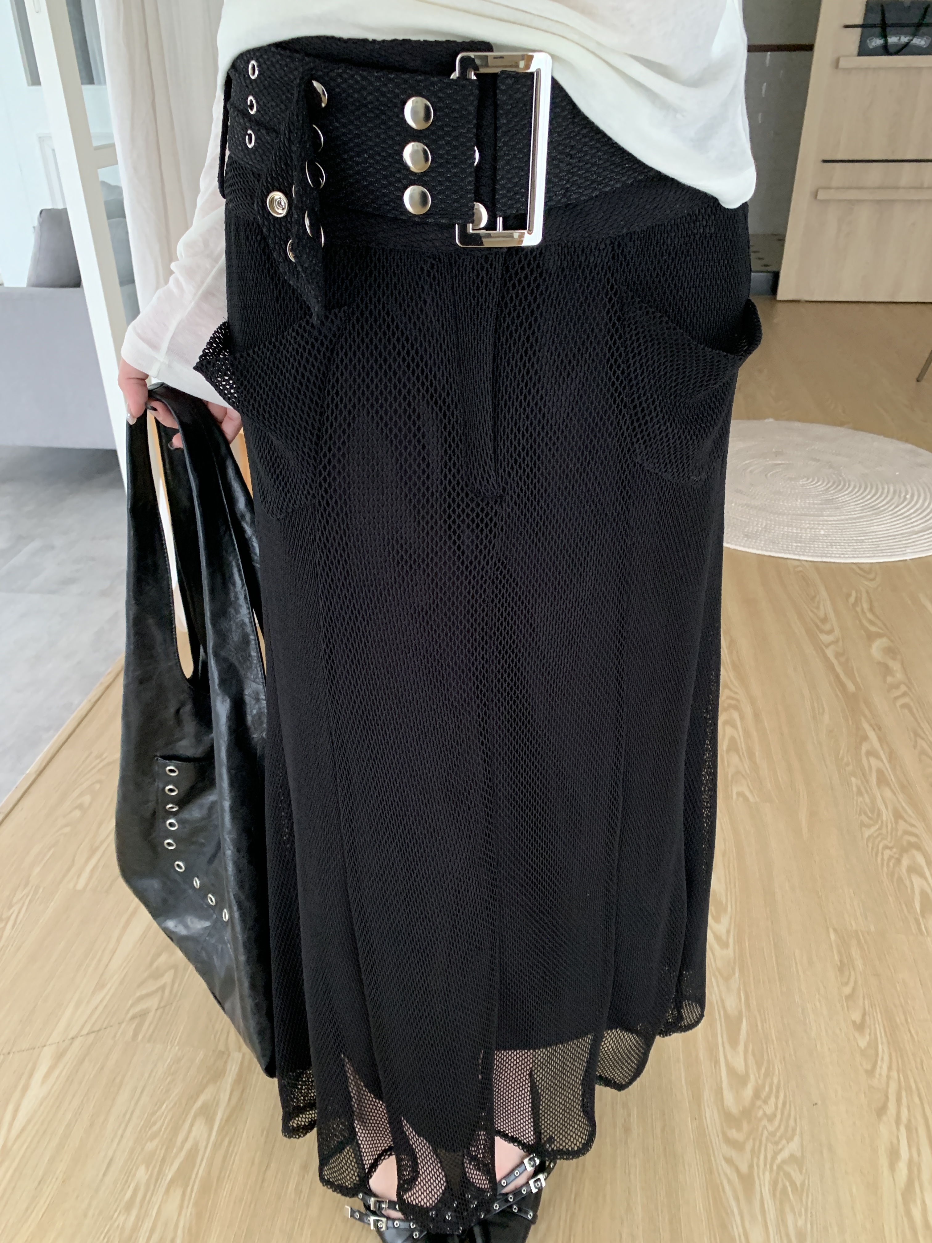 L020/(設計師款)金屬寬腰帶小魚尾長裙