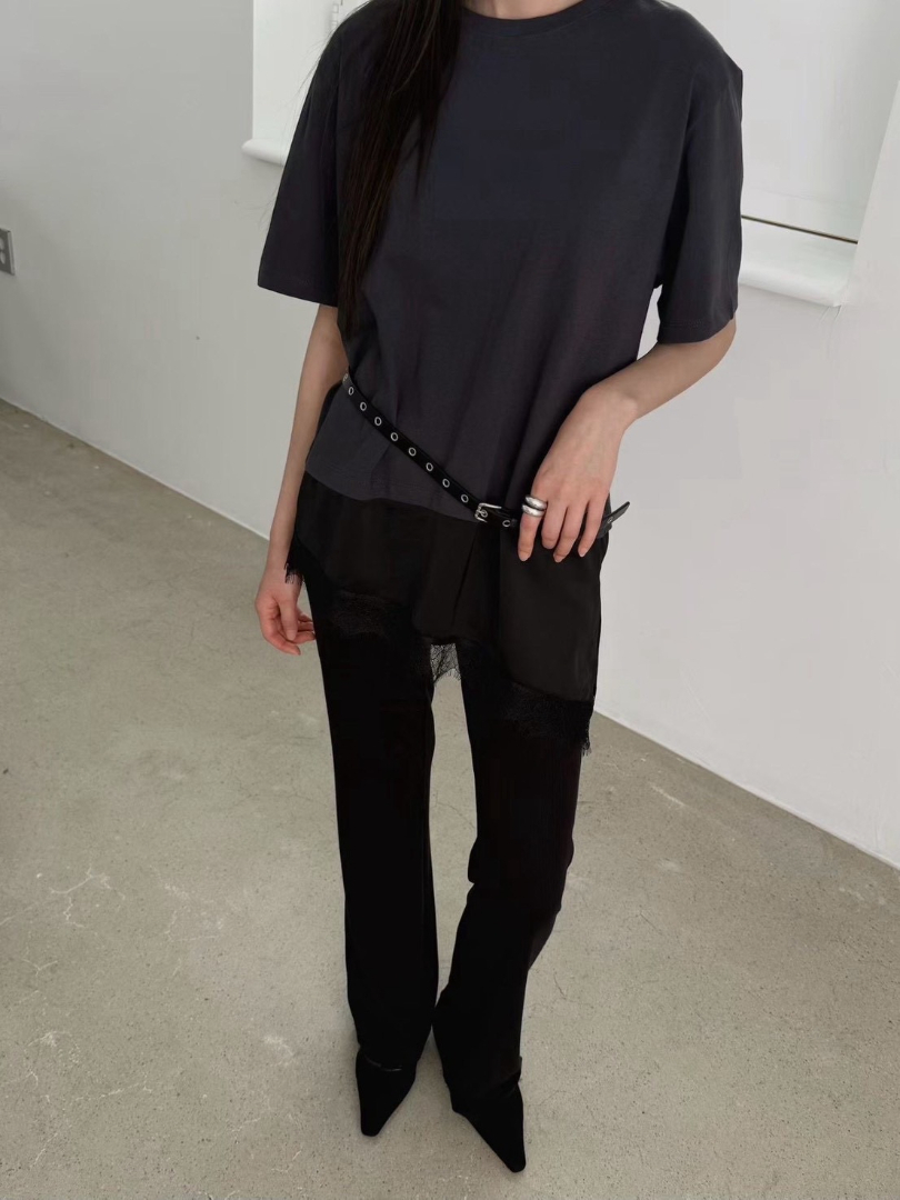 韓系拼接蕾絲長版棉T款｜顯瘦遮腹氣質上衣