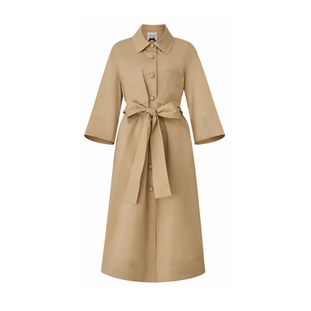 1EA0408-125 [EDWARD ACHOUR] Structured Belted Midi Shirt Dress Beige #100418/1039 (EU)