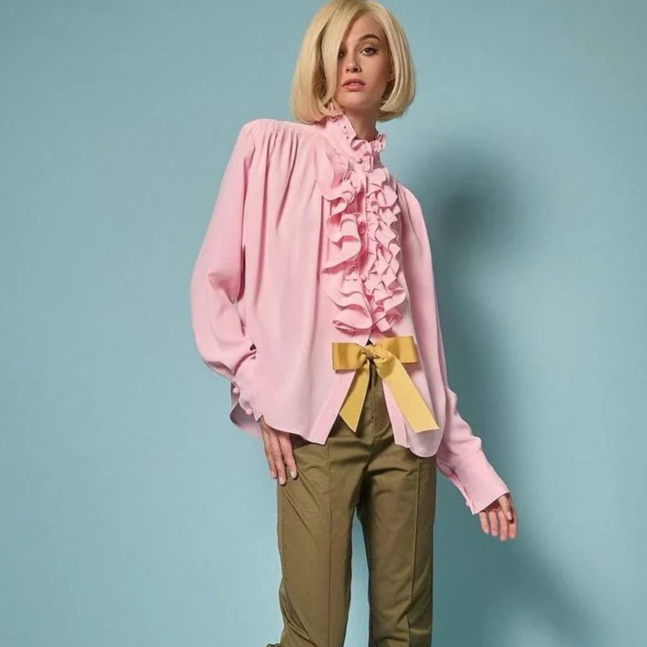 1EA0408-133 [EDWARD ACHOUR] Ruffled Victorian Blouse Pink #100610/1030 (EU)