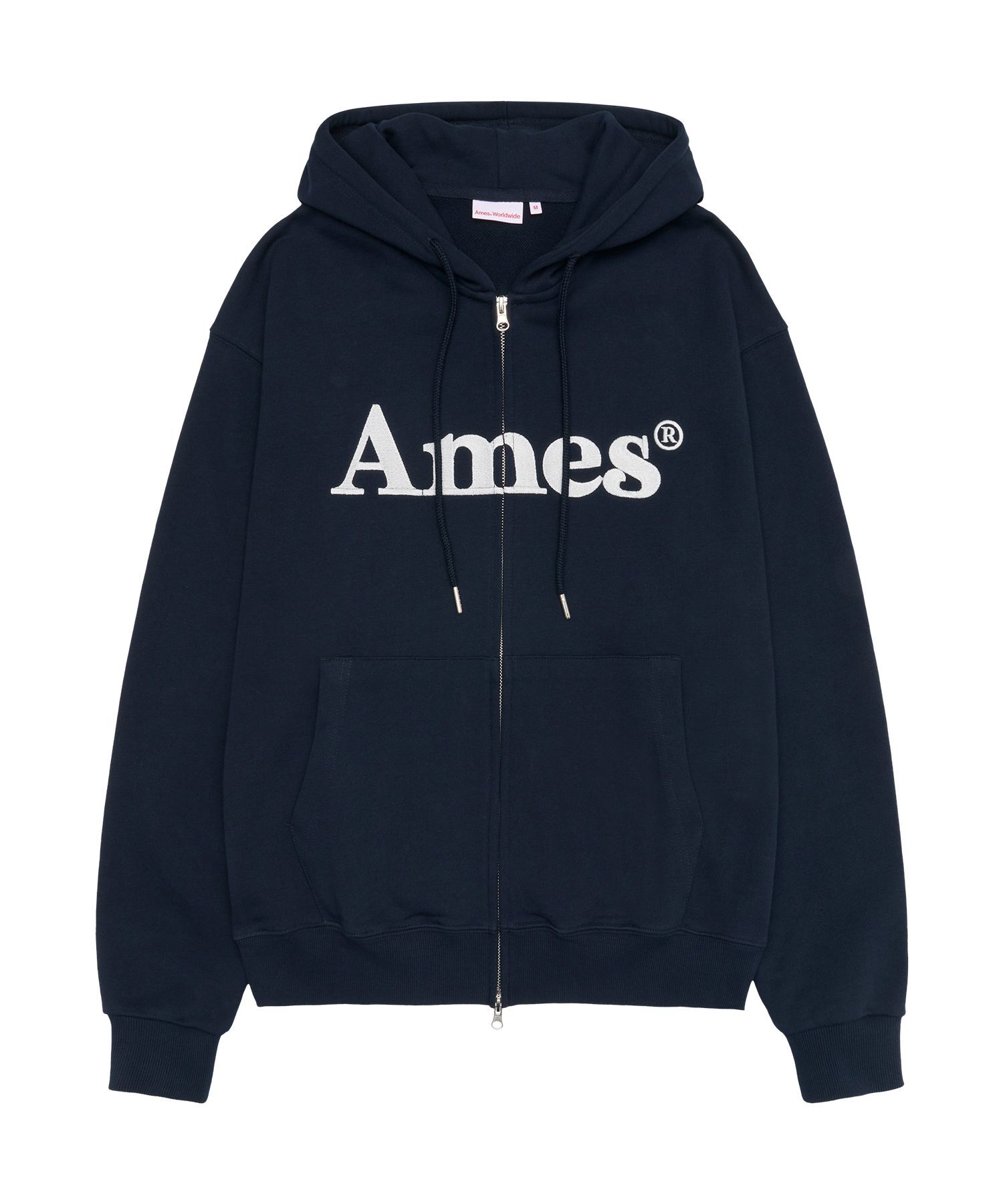 AMES-WORLDWIDE 基本款Logo連帽拉鏈外套 海軍藍