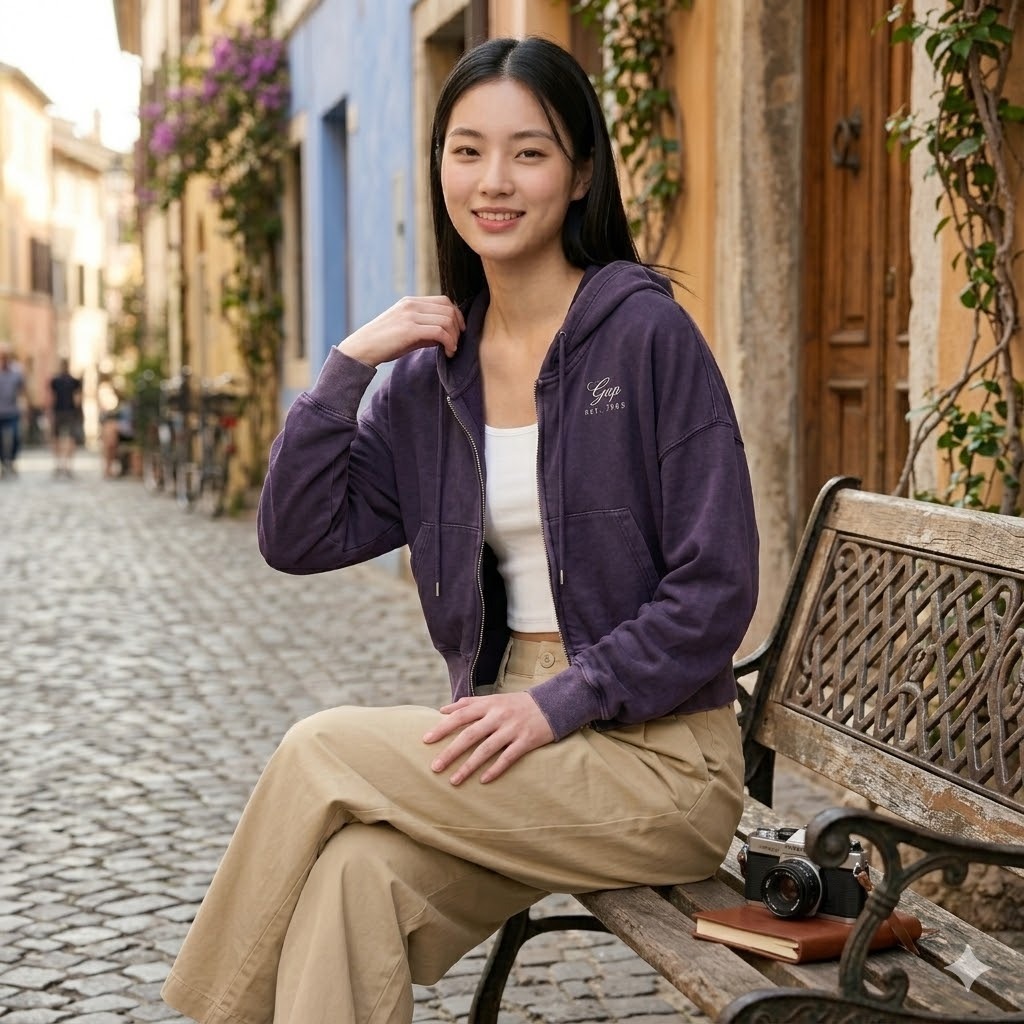 【預購】GAP H040372 女裝French Terry Logo 拉鏈有帽外套