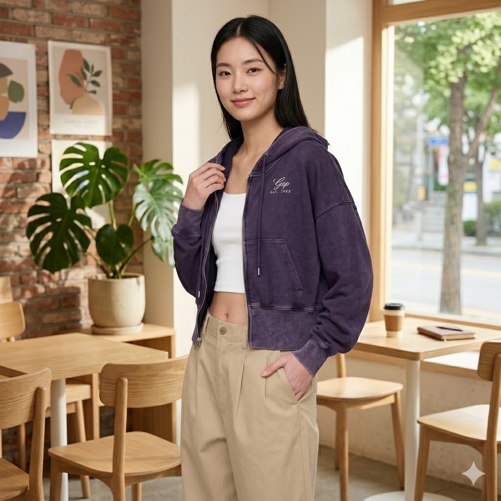 【預購】GAP H040372 女裝French Terry Logo 拉鏈有帽外套