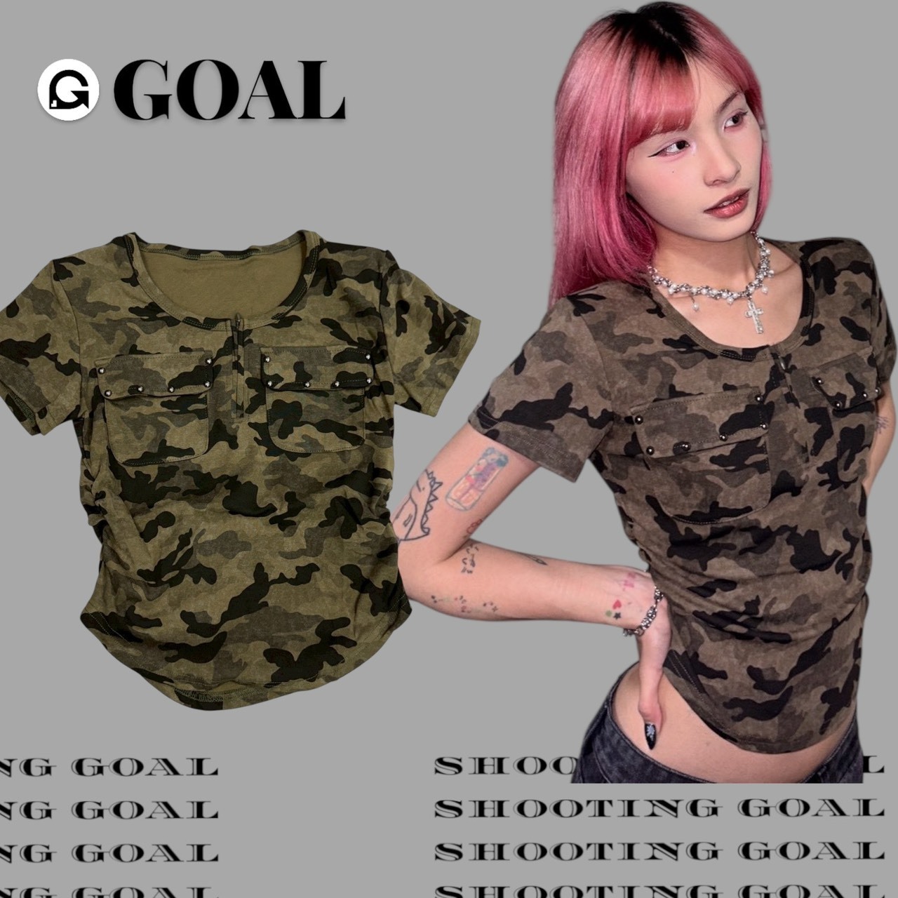 (GOAL) 正肩修身迷彩口袋上衣 MU 25109