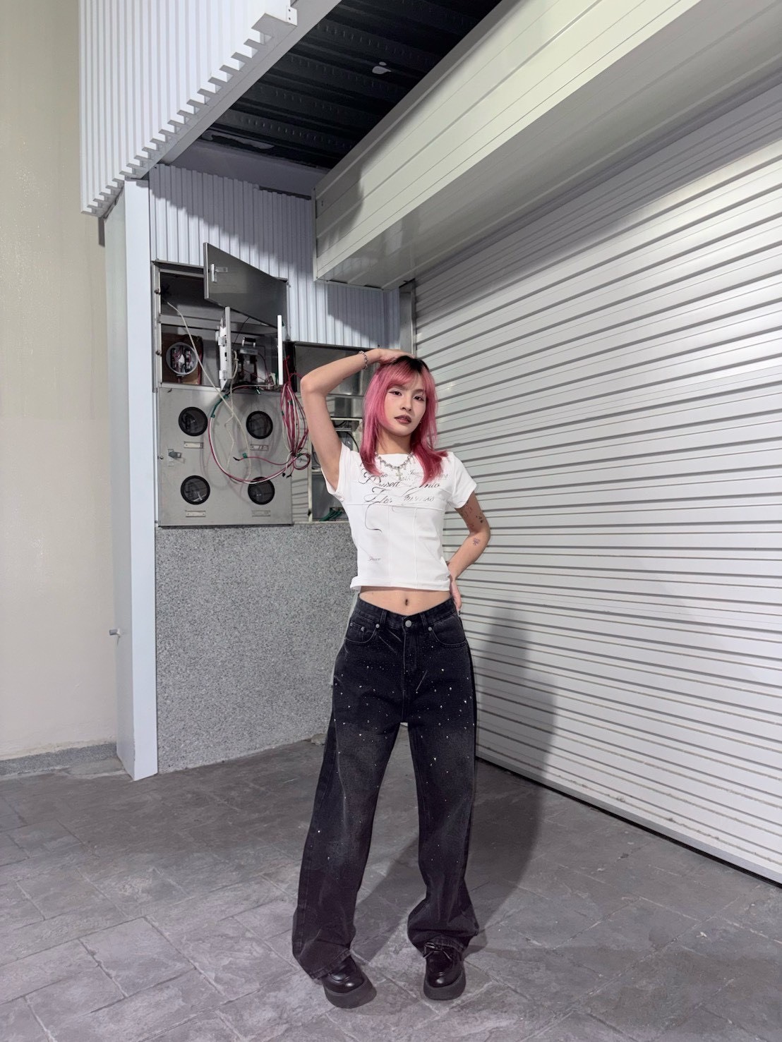 (GOAL )美式燙鑽骷顱頭落地牛仔褲 AU58275