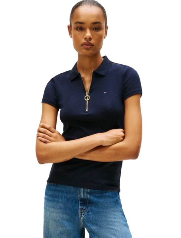 【Tommy Hilfiger USA】Slim Fit Zip Polo 76J1536  藍