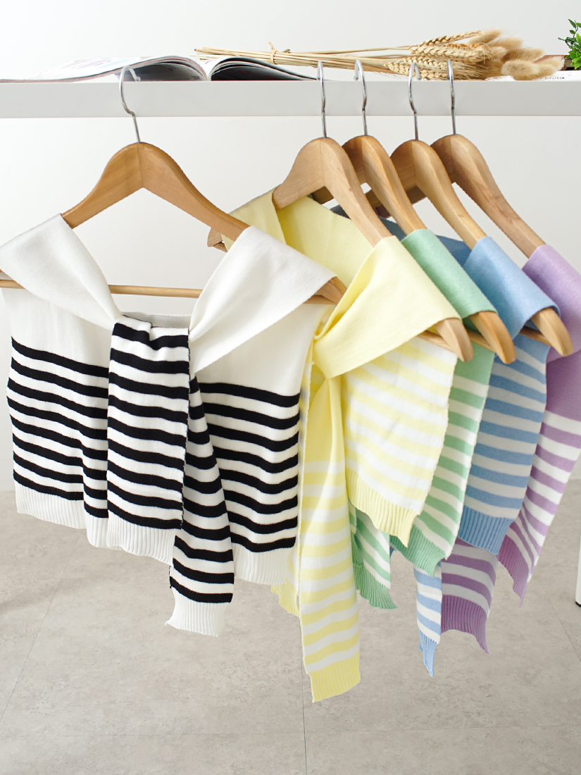 休閒風條紋針織披肩領片(5色)