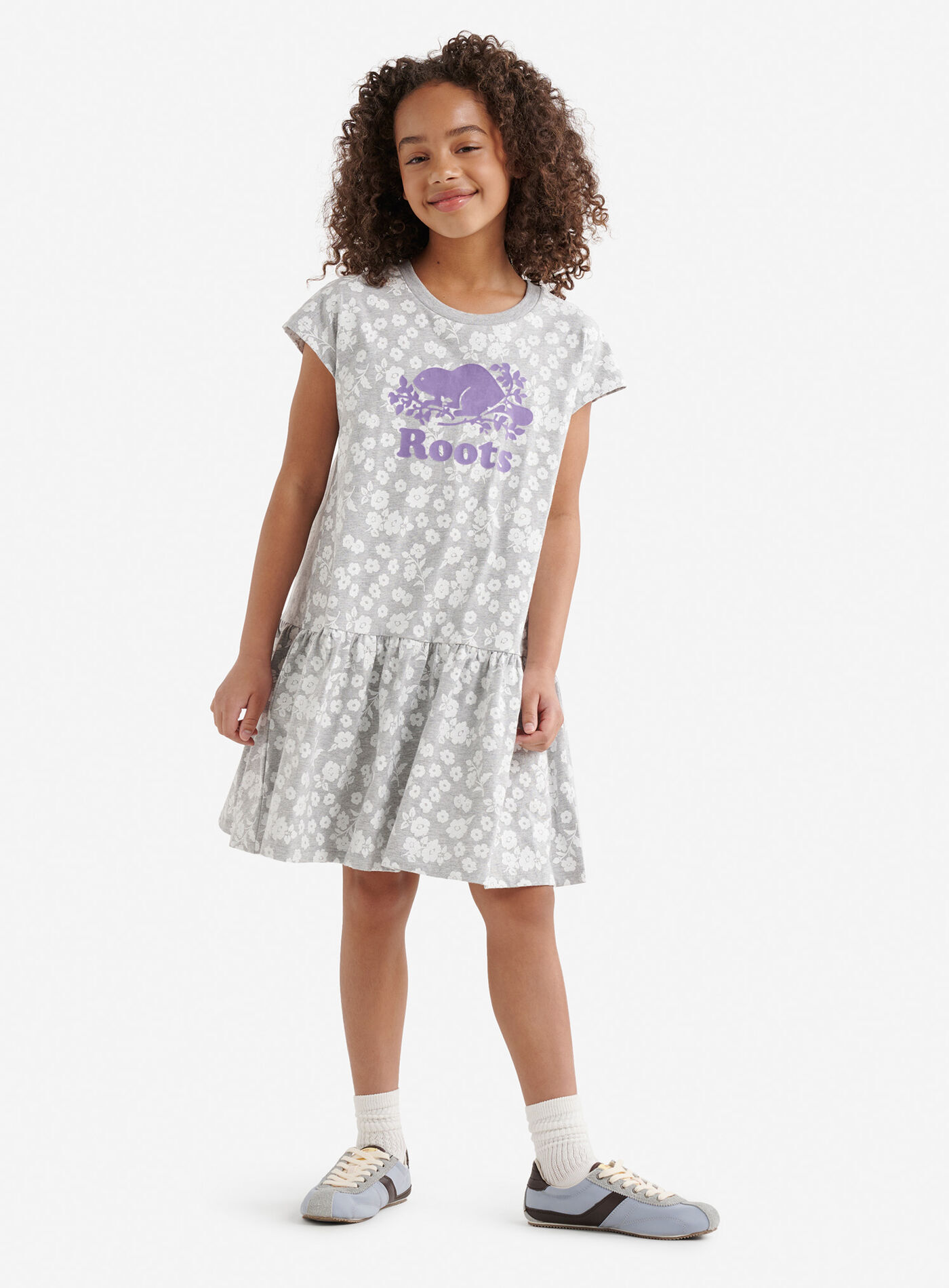 ROOTS 女大童 經典款 滿版 海狸 洋裝