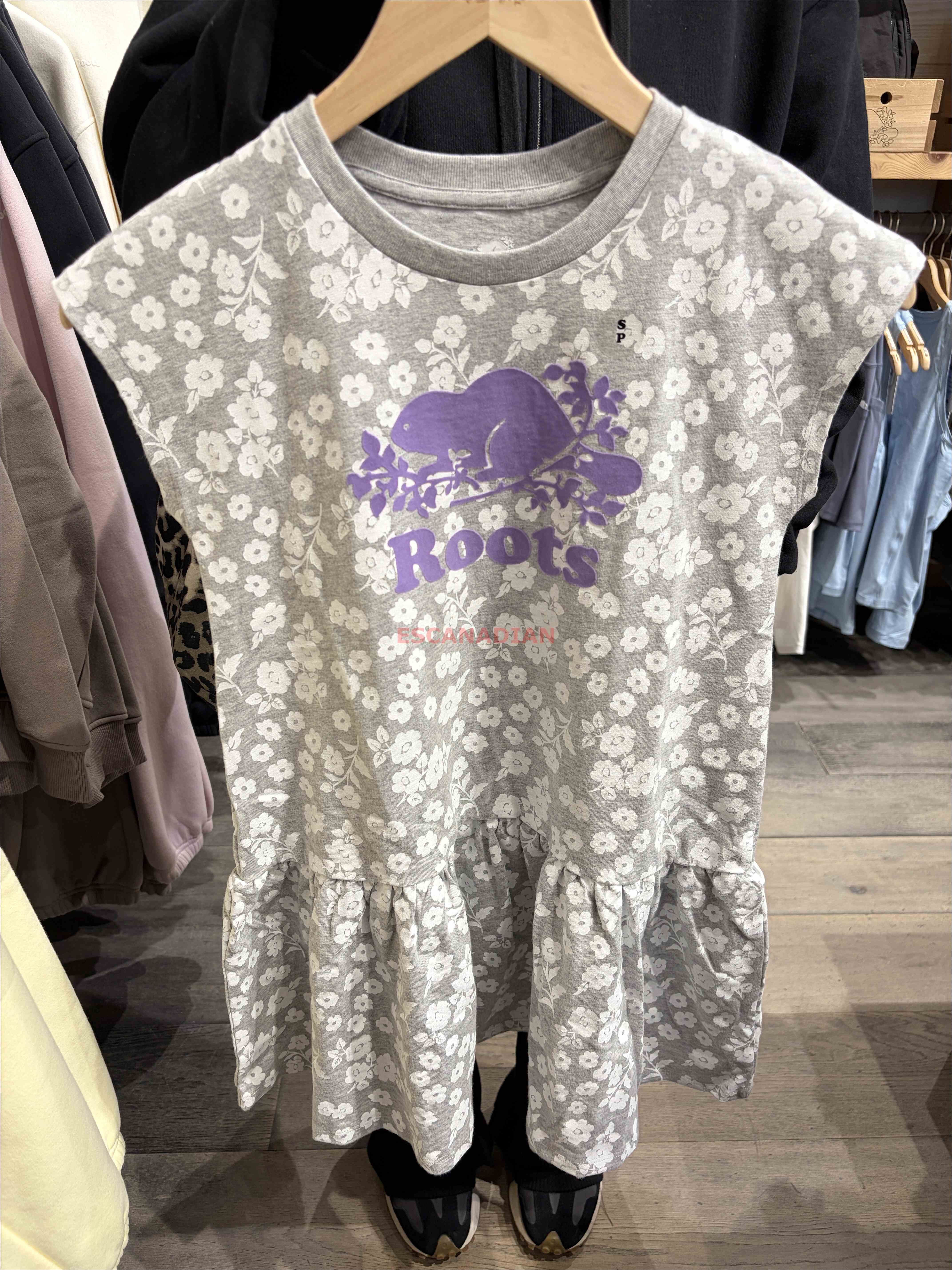 ROOTS 女大童 經典款 滿版 海狸 洋裝