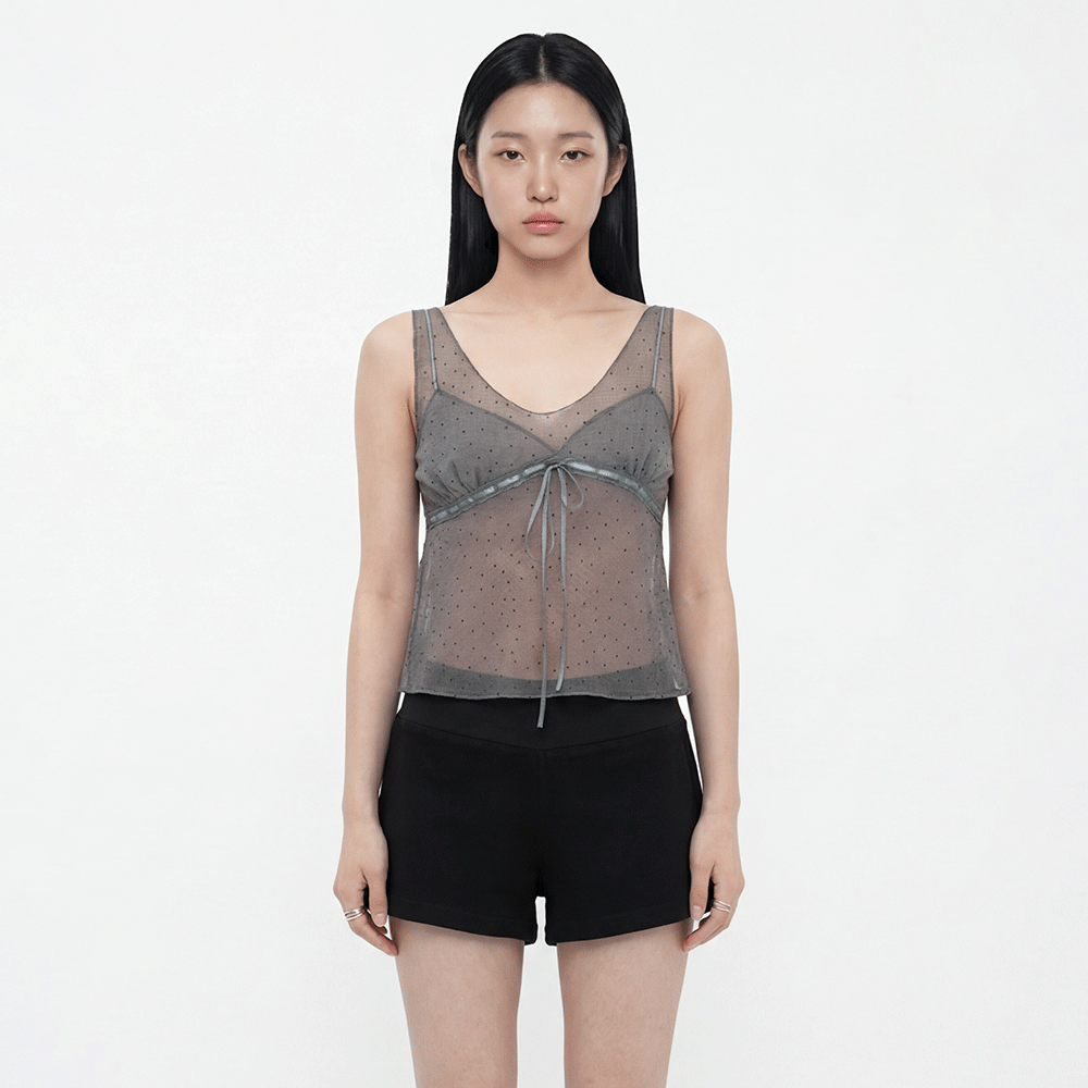 圓點綁繩透視背心(in stock)
