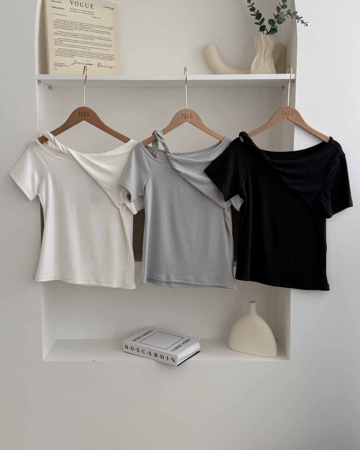 法朵Fado shop｜扭結斜肩顯瘦棉T 0215082 三色